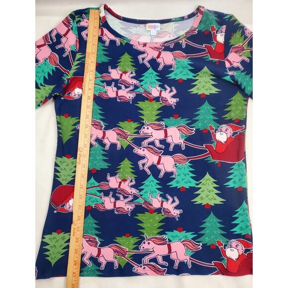 Nwt LuLaRoe Top Christmas 2XL Unicorn Santa Sleigh Gigi Leggings Material Shirt - Picture 8 of 10